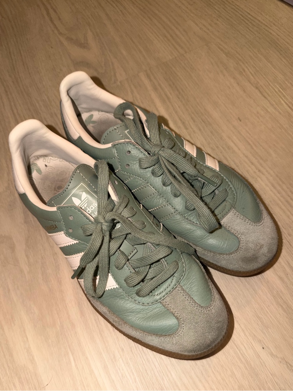 adidas Samba Sneakers in Sage Green with White Stripes